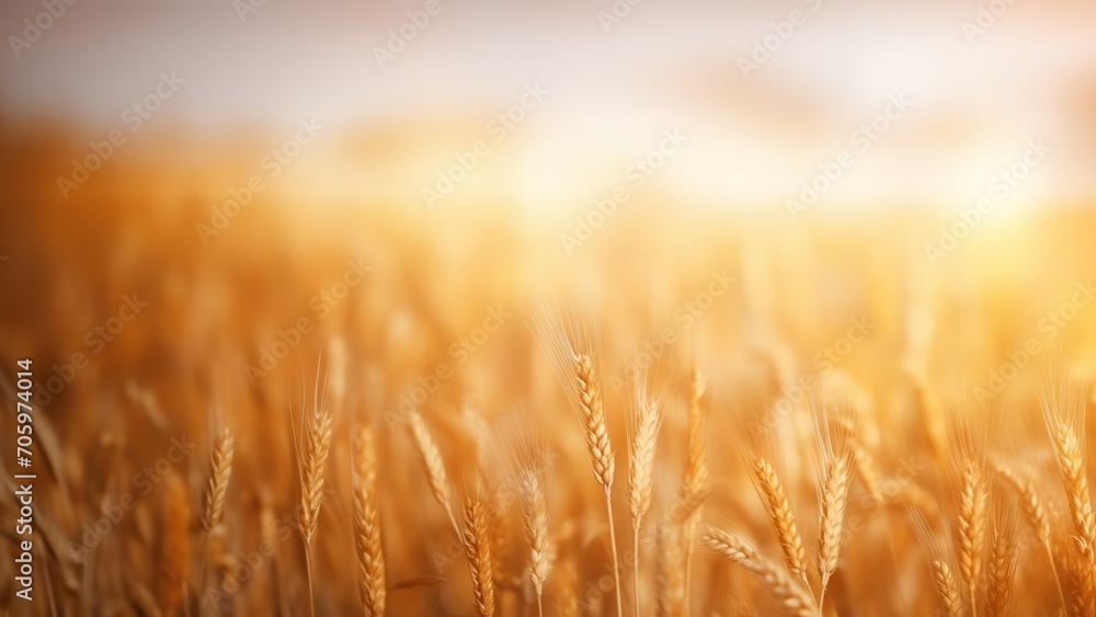 Golden Hour Over a Lush Wheat Field Poster or Sign with Open Empty Copy Space for Text 
