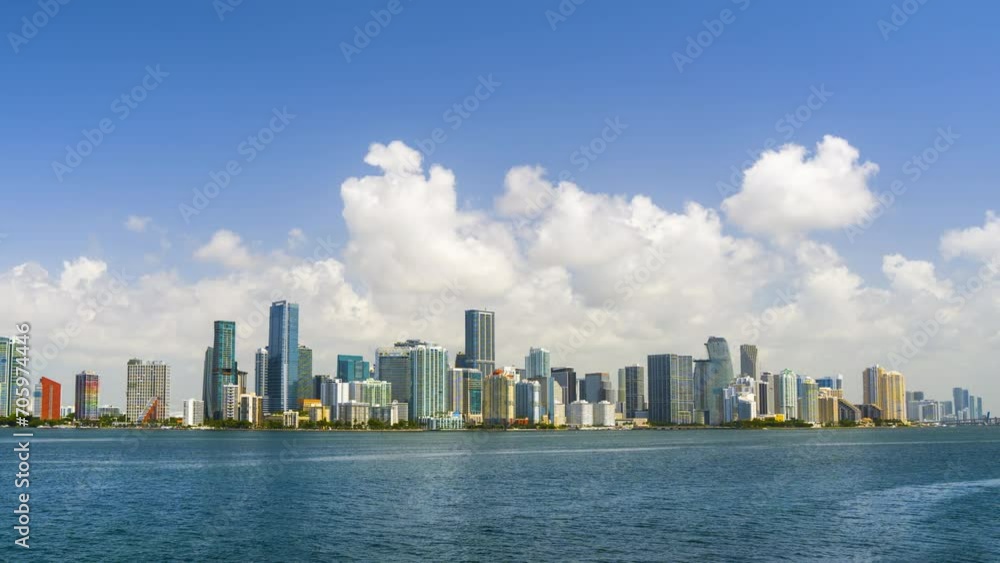 Miami Brickell in Florida, USA. Time-lapse of American downtown office district. High commercial and residential skyscraper buildings in modern US megapolis Miami Brickell in Florida, USA. Time-lapse of American downtown office district. High commercial and residential skyscraper buildings in modern US megapolis