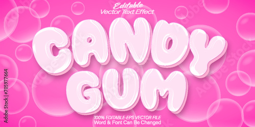 Candy Gum Vector Text Effect Editable Alphabet Sweet Pink Sugar Bubblegum