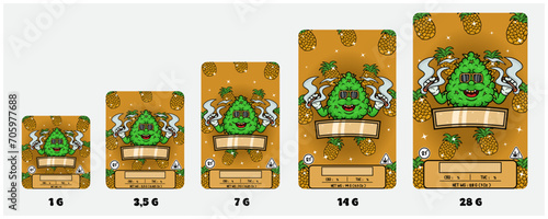 Pineapple Strains and Weed Bud With Smoking Mascot Cartoon For Product Packaging Cover