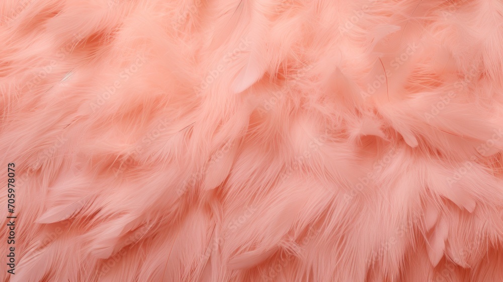 Trendy Peach soft feather texture. Fashionable color. Concept of Softness, Comfort and Luxury. Can be used as Background, Fashion, Textile, Interior Design. Furry surface
