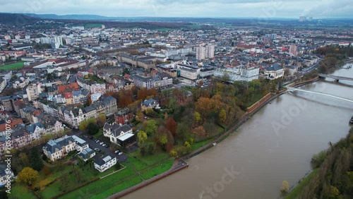 Aerial view around the old town of the city Thionville in France on a sunny day in spring. photo