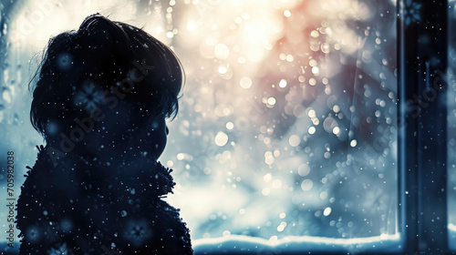 Winter Wonder: Child Gazing at Frosty Window