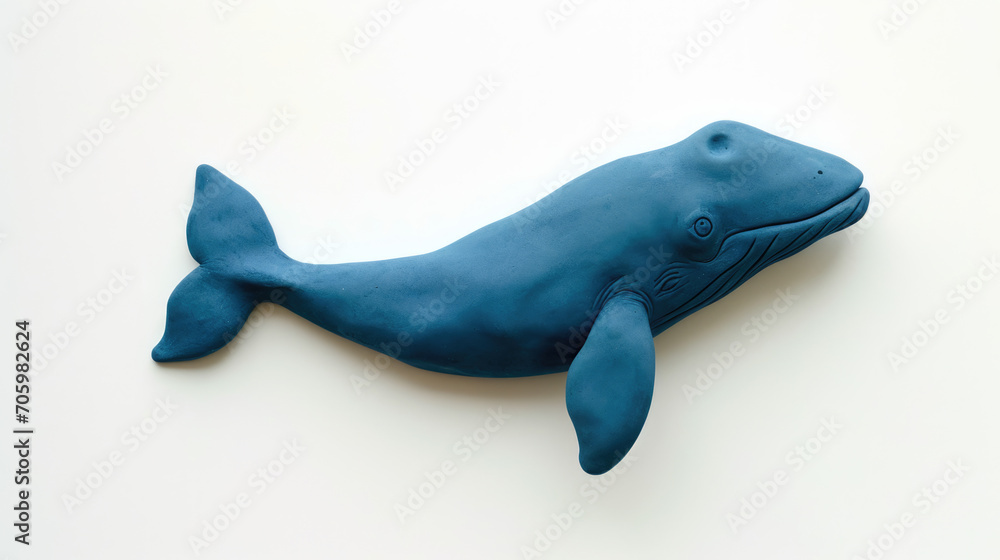 Funny blue whale formed from plasticine on white background Funny blue whale formed from plasticine on white background