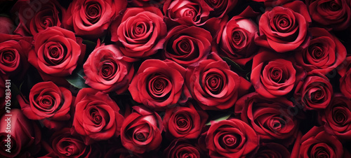 Natural red roses background. Background template for banner or greeting card