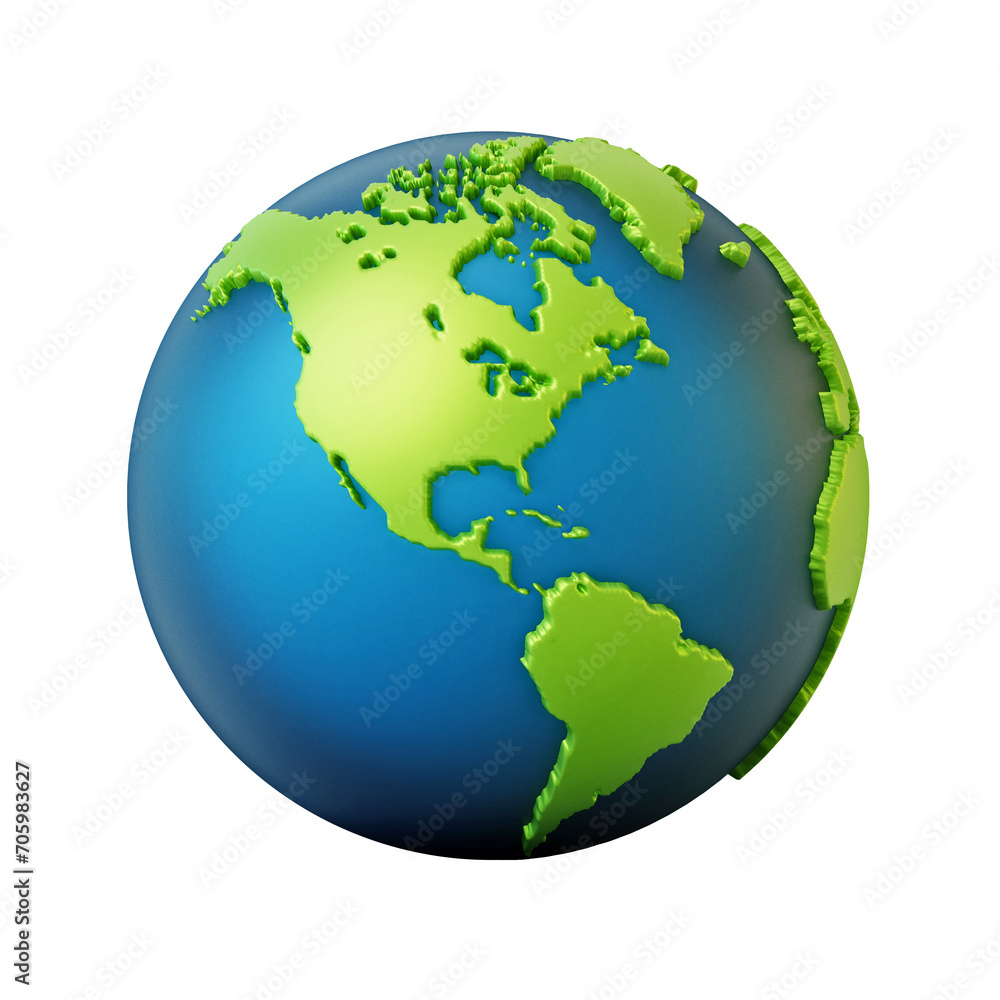 Blue and green colored globe isolated on on transparent background.. 3D illustration