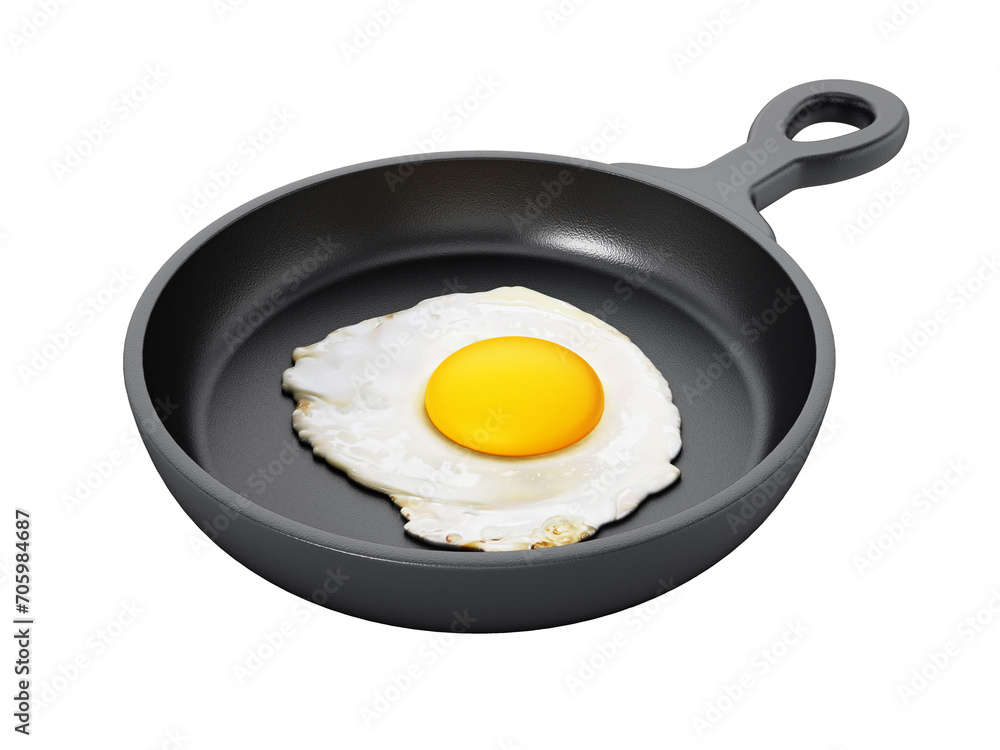 Egg in a pan isolated on transparent background. 3D illustration Egg in a pan isolated on transparent background. 3D illustration