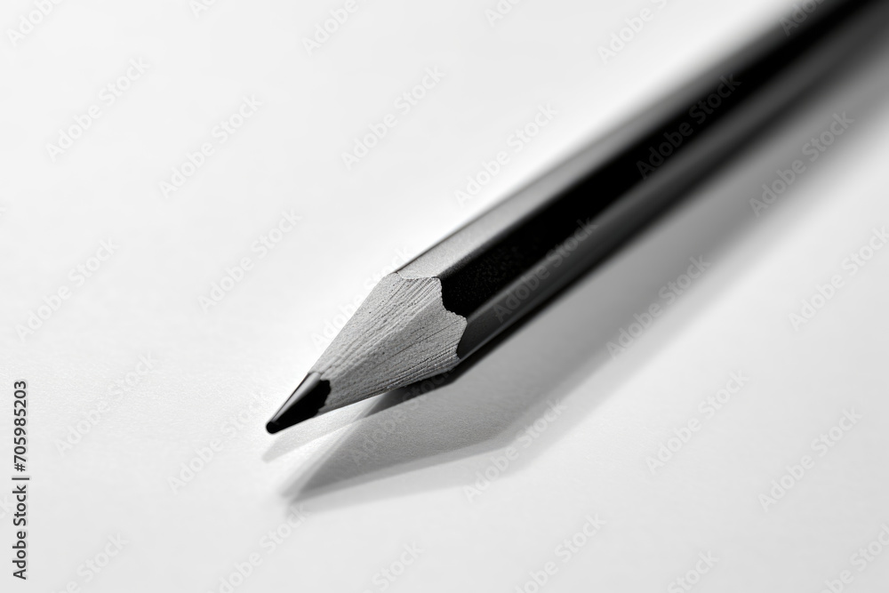 Extreme close-up of a simple, unadorned pencil on a blank sheet of paper. Extreme close-up of a simple, unadorned pencil on a blank sheet of paper.