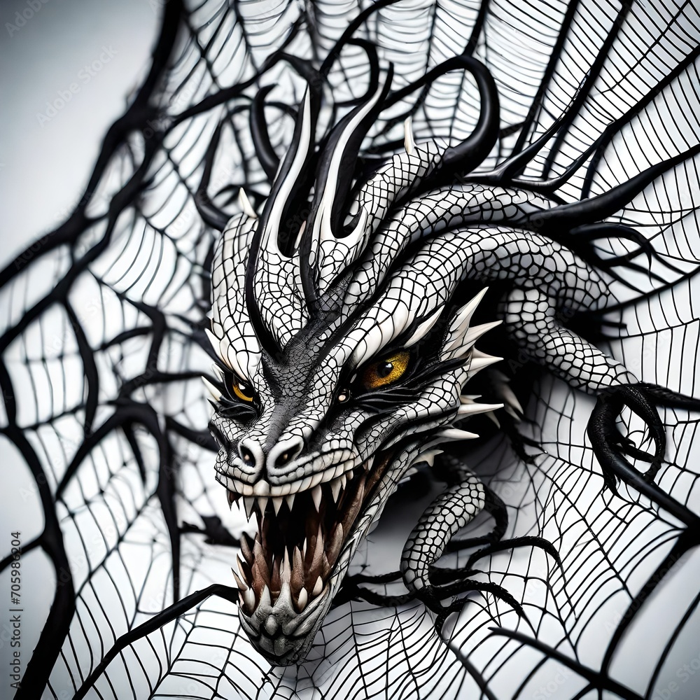a dragonlike creature entangled in a spiderweb on a white background. Suitable as a tattoo design a dragonlike creature entangled in a spiderweb on a white background. Suitable as a tattoo design