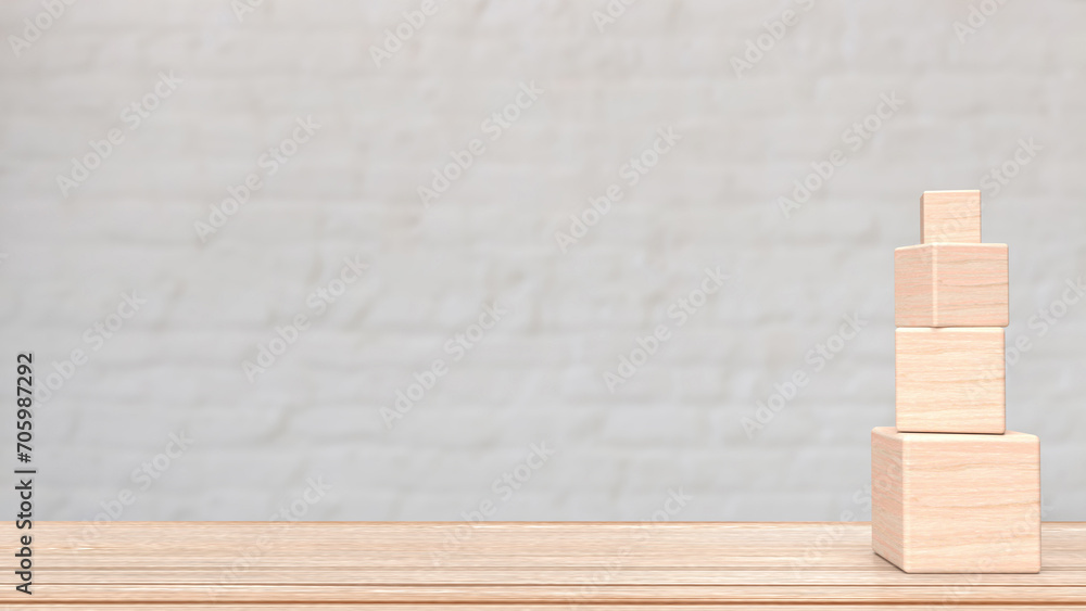 The wood cube on wood table for business concept 3d rendering.. The wood cube on wood table for business concept 3d rendering..