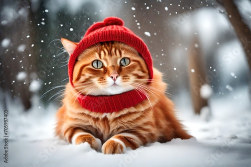 christmas cat in the snow