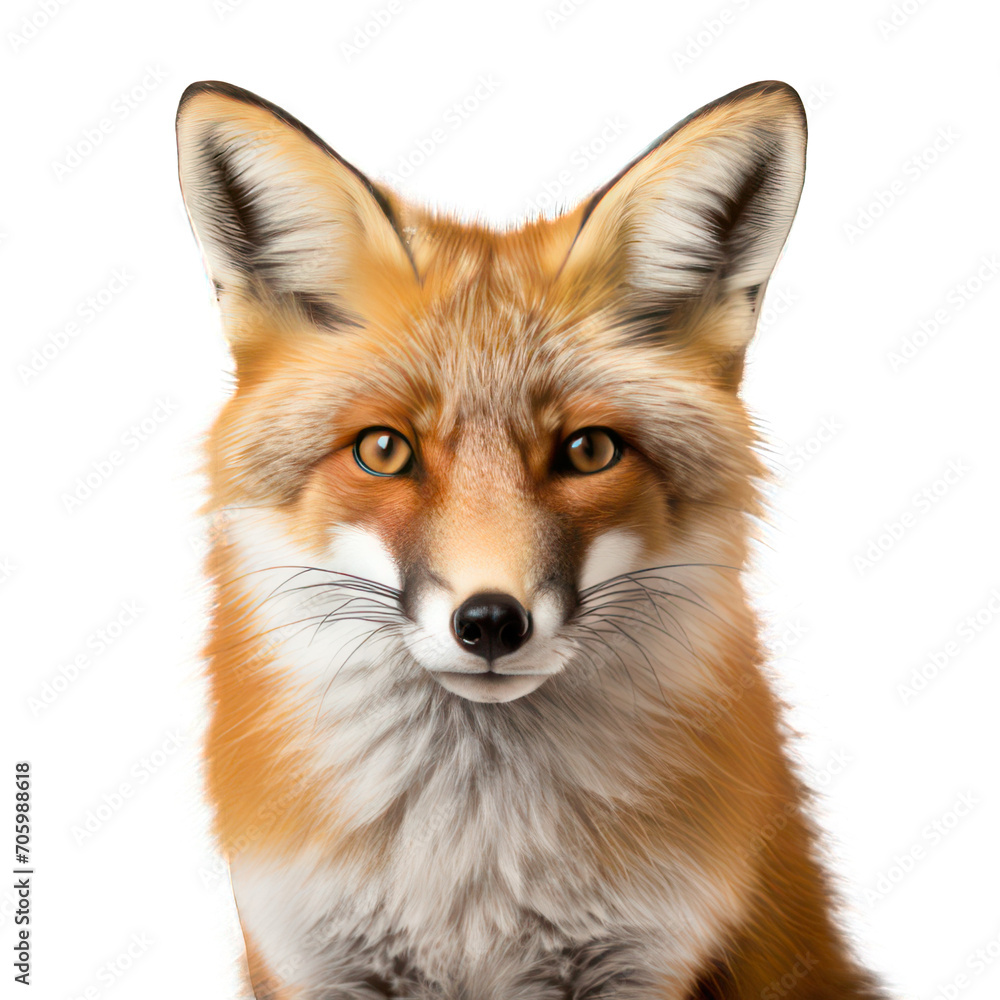 Head of a red fox isolated on white created with Generative AI