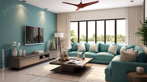 Interior style of modern living room with sophisticated color palette  photo