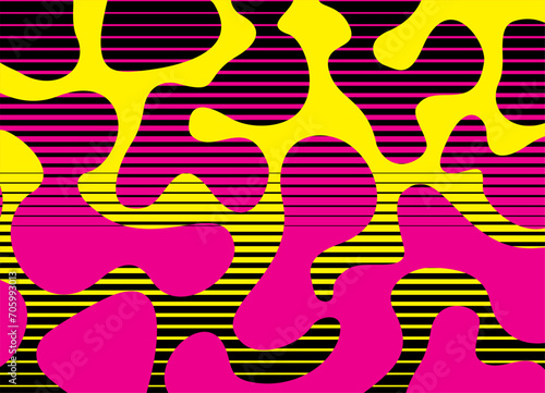 Colorful futuristic pattern. Abstract skin. Liquid forms. Striped pattern. Vector neon background in minimalist style. Bright hipster poster. semitone