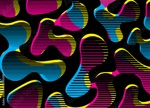 Color futuristic pattern. Liquid forms. Striped gradient. Vector neon background in minimalist style. Abstract hipster poster. halftone