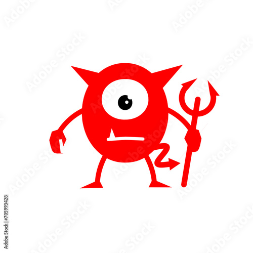 little red devil monster, cute and scary cartoon character. Vector illustration isolated on white