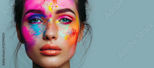 Beauty portrait of woman with colorful makeup photo
