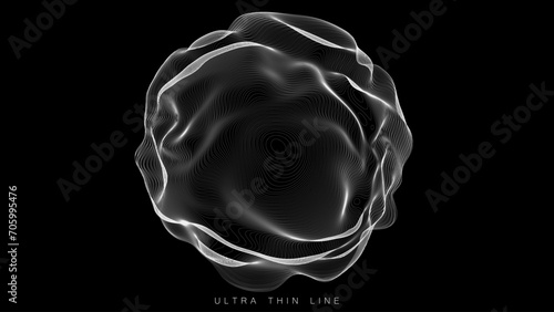 Ultra thin line fluid geometry. Dynamic vector distorted spheres.
