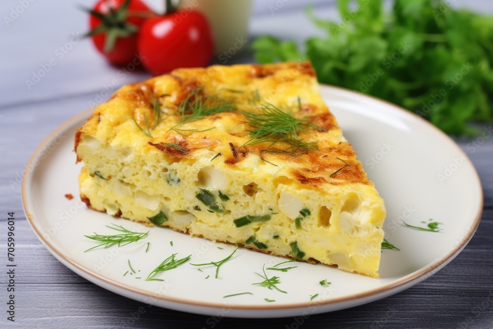 close up piece of frittata on the light wooden background.omelet.breakfast close up piece of frittata on the light wooden background.omelet.breakfast