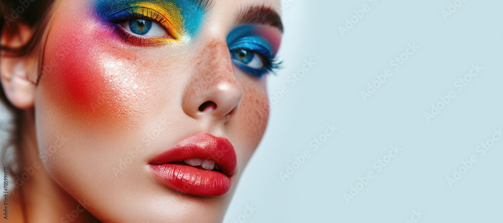 Beauty portrait of woman with colorful makeup