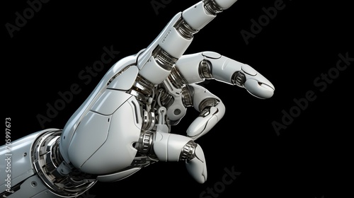 White Cyborg Robotic Hand Pointing His Finger