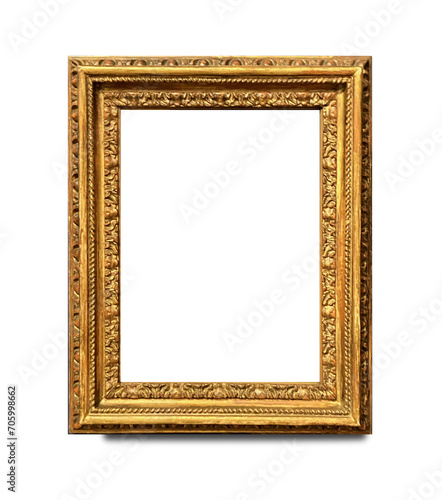 An exquisite antique golden frame, crafted from aged wood (ID: 705998662)