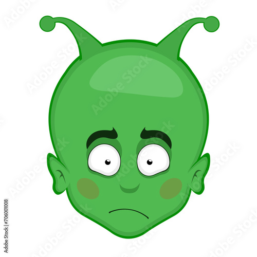 vector illustration face alien, extraterrestrial or martian character cartoon, with an embarrassed and blushing expression