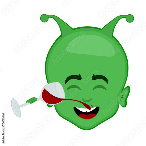 cector illustration face alien or extraterrestrial cartoon drinking a glass of wine