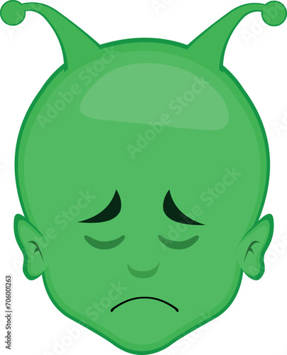 vector illustration face alien, extraterrestrial or martian character cartoon with a sad and lamenting expression