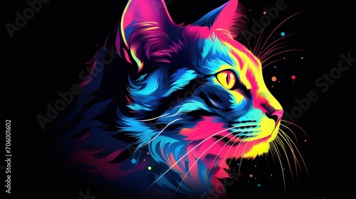 Cat pet animal, rainbow vibrant colorsplash, watercolor style white background. Generate AI