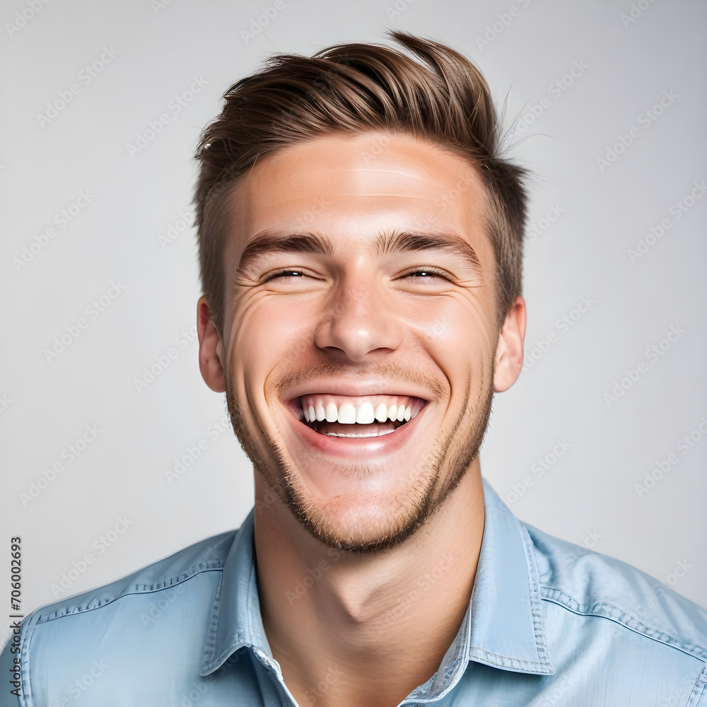 A professional portrait studio photo of a handsome young white american man model with perfect clean teeth laughing and smiling. isolated on white background. for ads and web design. A professional portrait studio photo of a handsome young white american man model with perfect clean teeth laughing and smiling. isolated on white background. for ads and web design.