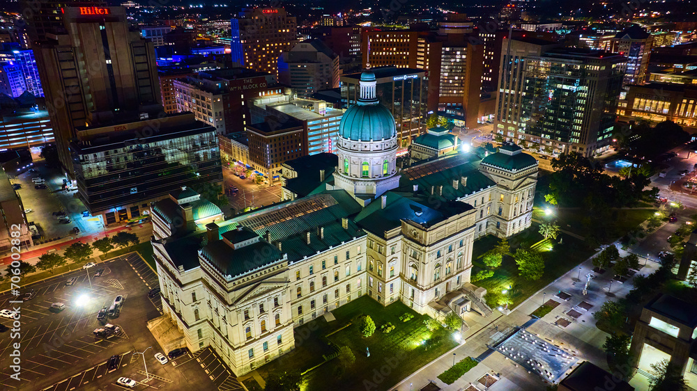 Aerial Indianapolis Courthouse Night - Urban Contrast Aerial Indianapolis Courthouse Night - Urban Contrast