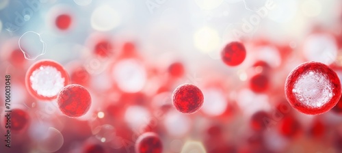 Abstract blood cell background with leukocytes and erythrocytes, close up, on blurred backdrop photo