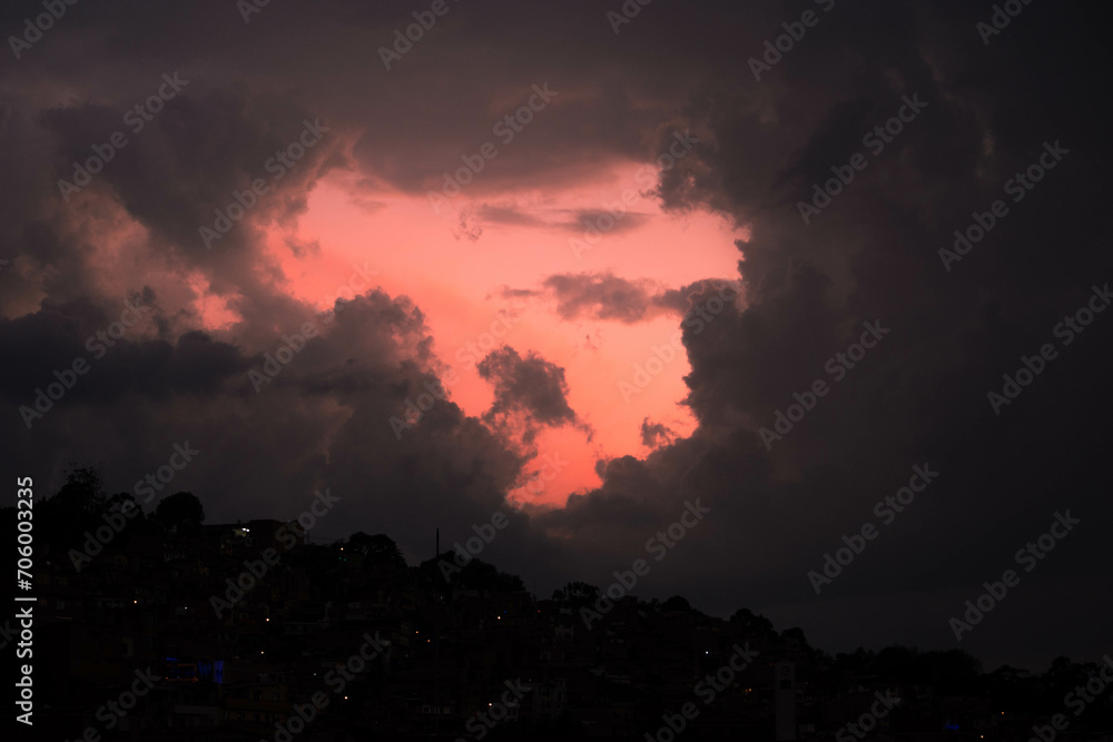 colorful sunset with clouds and rain in Medellin, Antioquia, Colombia