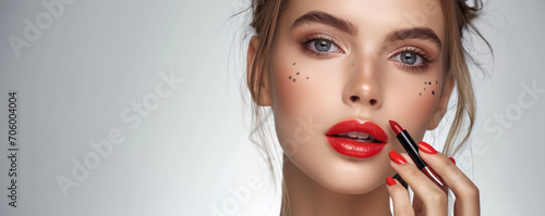 Beautiful woman applying li...