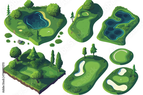 golf course set isometric isolated vector style