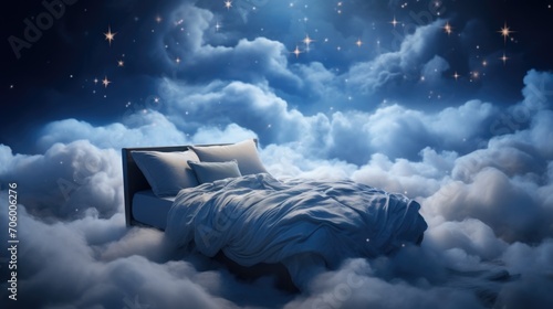 Amidst a gentle night sky, stars twinkle as a peaceful ambiance surrounds, inviting sweet dreams. Tranquil hues and a sense of calmness set the stage for a restful night's sleep