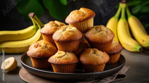 Scrumptious homemade bakery concept  easy recipe for delectable banana muffins dessert