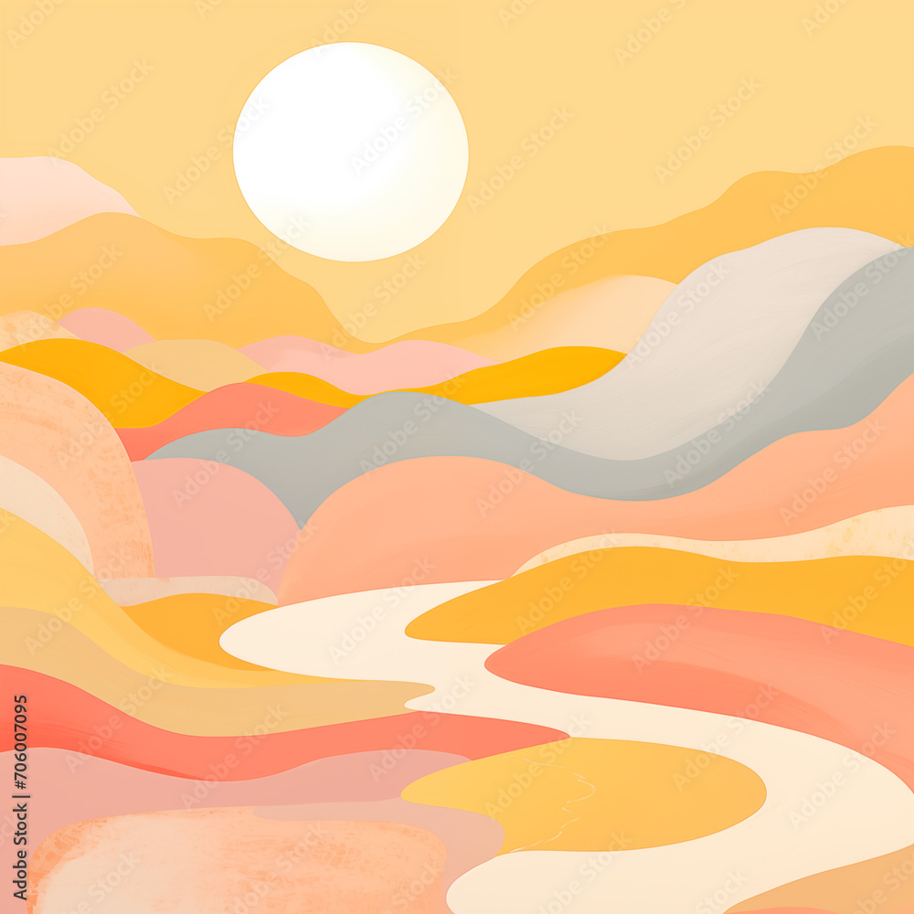 Bright Abstract Orange Pink Yellow Landscape