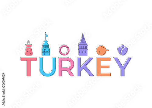 turkish tea  maiden s tower  simit  galata tower  turkish coffee and tulip symbols. istanbul and istanbul symbols