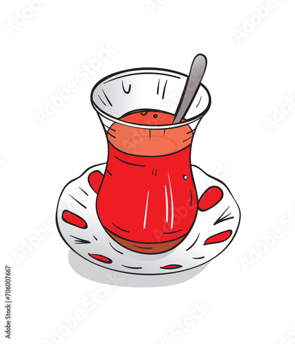 turkish tea. hand drawing turkish tea and saucer