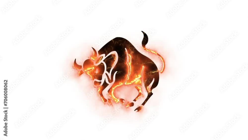 Zodiac sign Taurus burns with fire, astrology, alpha channel Zodiac sign Taurus burns with fire, astrology, alpha channel