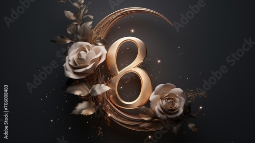 Beautiful charming creative number 8, to congratulate the birthday banner, the eighth of March, international women's day. Stylish background, luxury design. photo