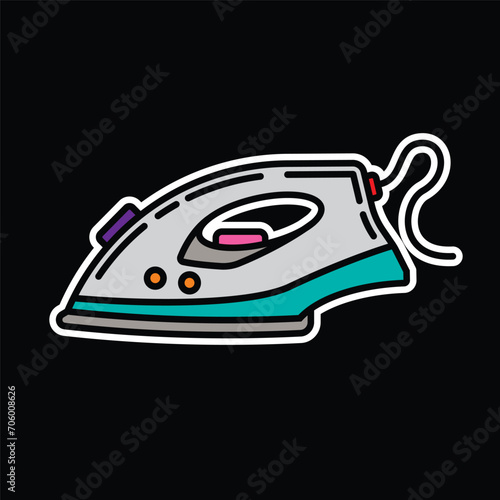 Original vector illustration. A contour icon. An element of household appliances for smoothing wrinkles and wrinkles on clothes. The iron is electric. A design element.