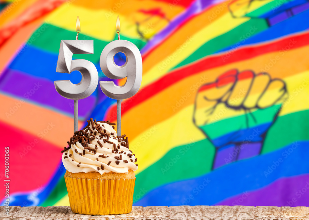 Birthday card with gay pride colors - Candle number 59
