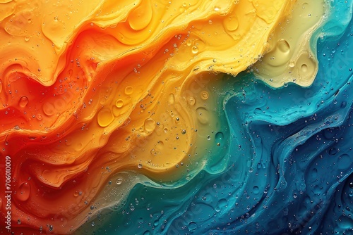 A close up of a colorful liquid painting. photo