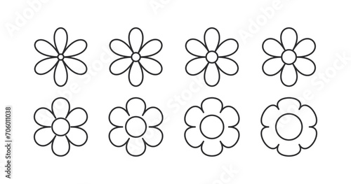 vector set Flower icon. Black color flower shape icon collection. Stock vector.