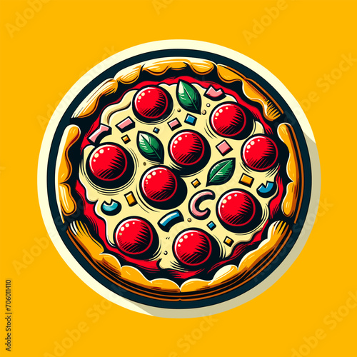 An pizza with pop art style design sticker illustration