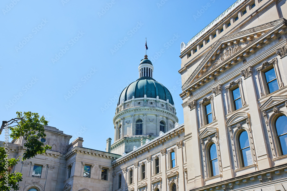 Indianapolis Courthouse Dome and Classical Architecture Against Blue Sky