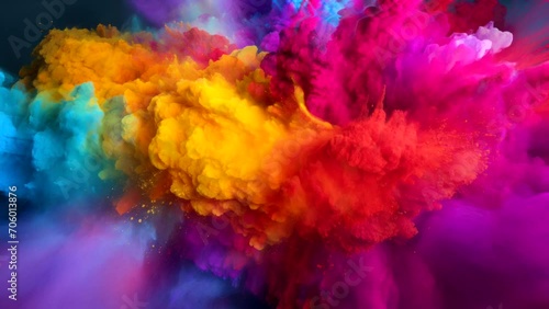 Colorful powder explode on black background happy holi day video looping background